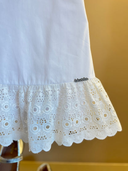 Vestido Infantil Algodão Laço Bordado Manual Babado Barrado Laise Branco - Luluzinha