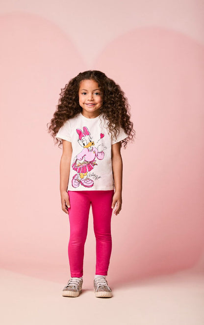 Conjunto Infantil Blusa Daisy  Lenço Coração e Legging  Rosa - Momi