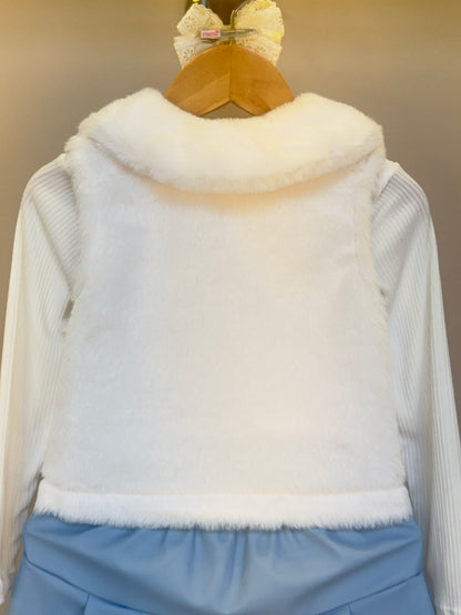 Conjunto infantil Blusa com Colete e Saia Like Leather Azul - Gabriela Aquarela