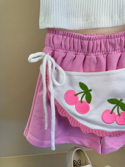 Conjunto Infantil Regata e Shorts Com Transpasse Cerejas - Momi