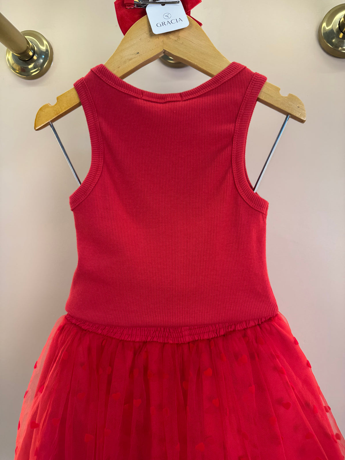 Conjunto Infantil Regata Laço Lateral e Saia Em Tule Flocado Vermelho - Mon Sucre