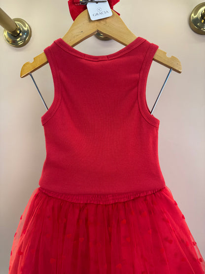 Conjunto Infantil Regata Laço Lateral e Saia Em Tule Flocado Vermelho - Mon Sucre