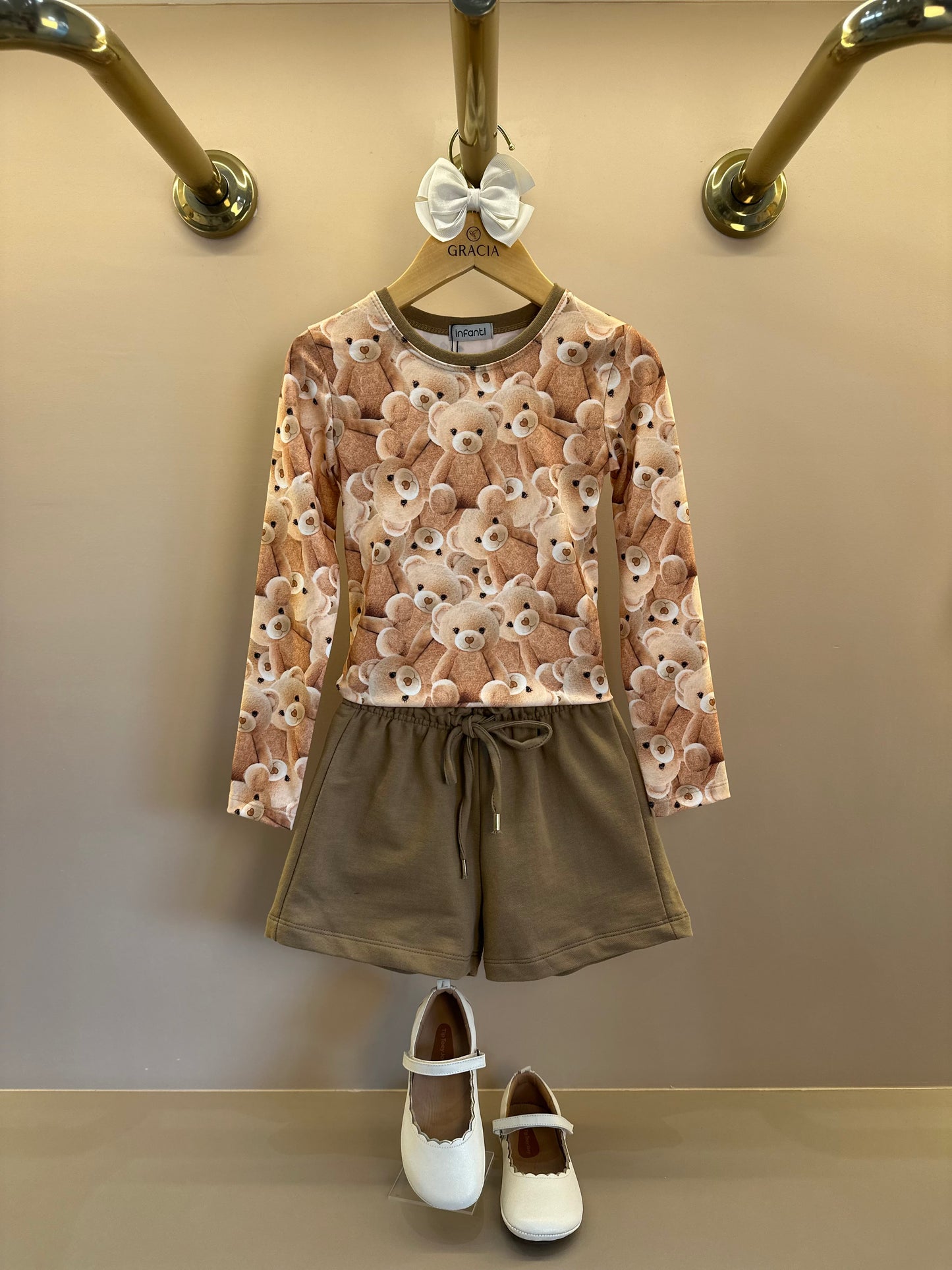 Conjunto Infantil Trio Blusa Ursinhos, Colete Sarja com Elastano e Shorts em Moletom s/ Pelúcia - Infanti