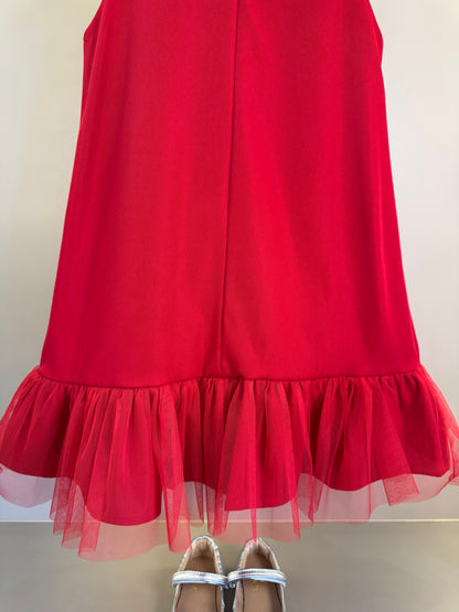 Vestido Infantil Laço Lateral Barra Em Tule Vermelho - Mon Sucre