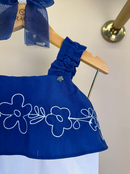 Conjunto Infantil Azul Marinho Blusa Boradado Flores e Shorts - Mon Sucré