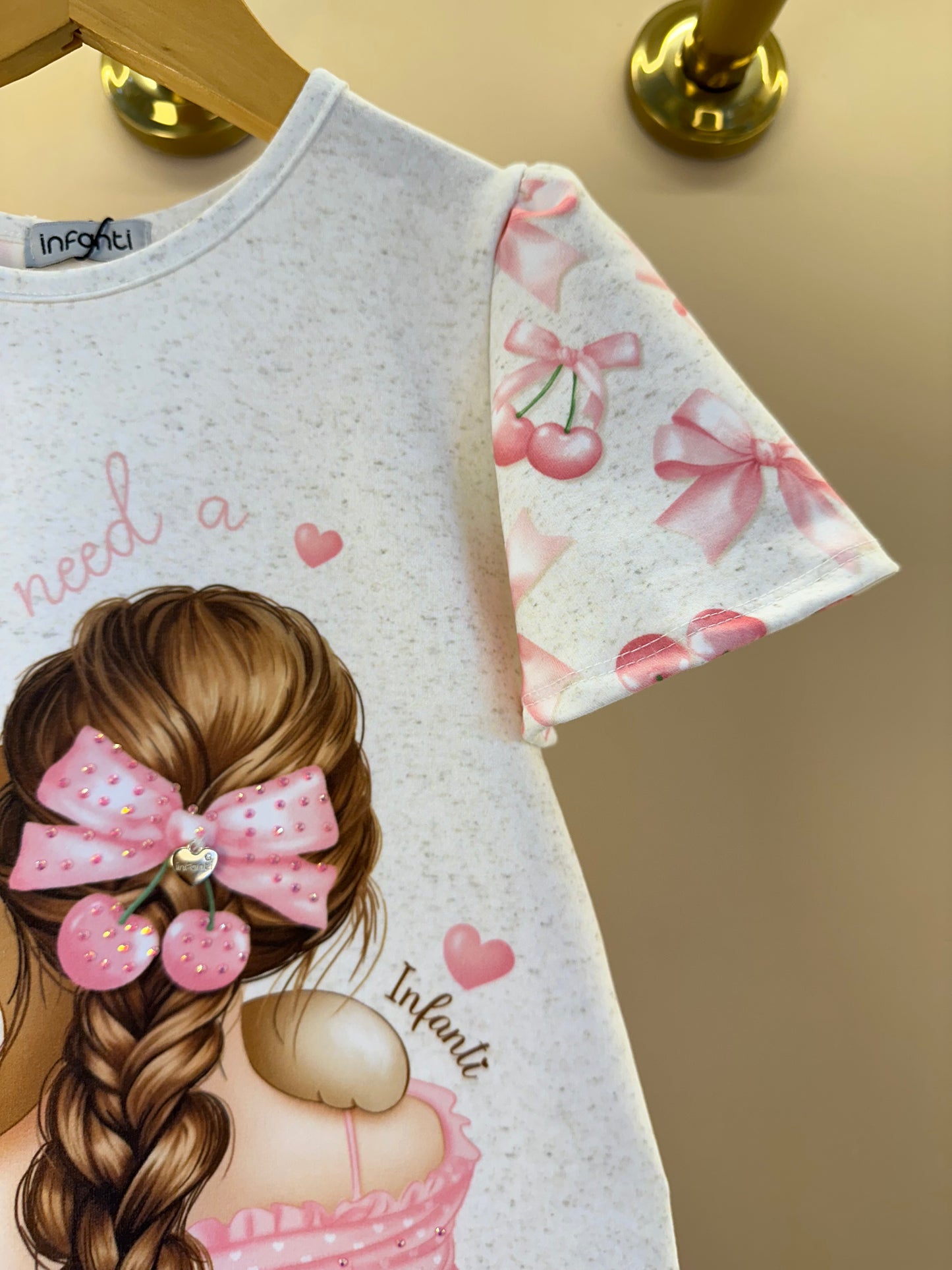 Vestido Infantil Trapézio Ursinha Laço Rosa - Infanti