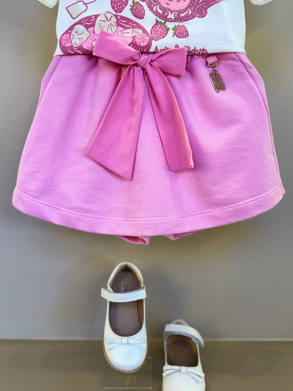 Conjunto Infantil Blusa Tea Party e Shorts Rosa Girly - Animê Petite PRÉ-VENDA