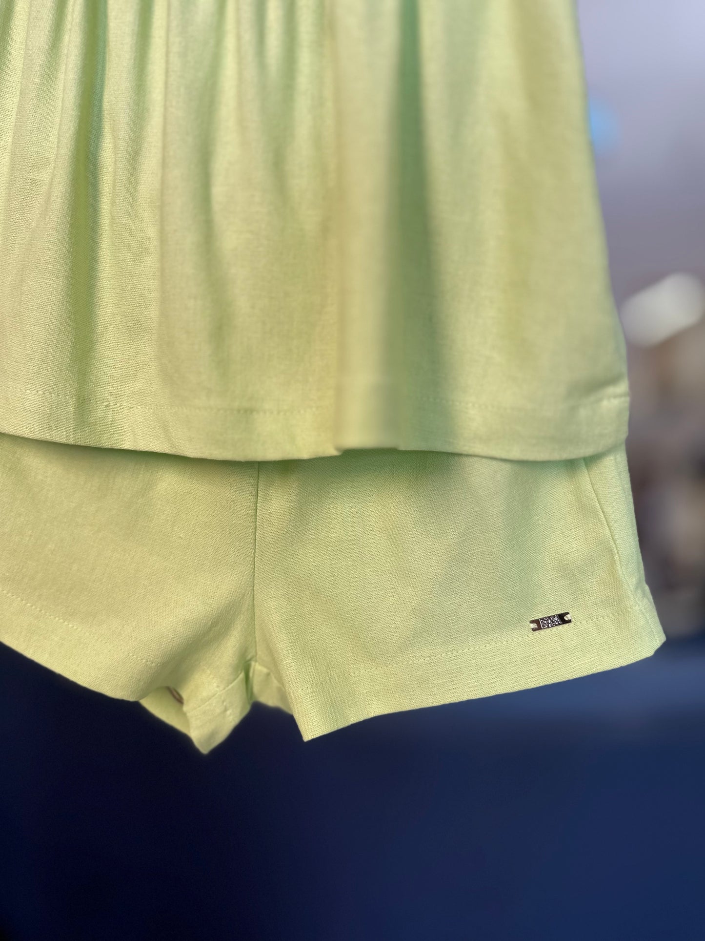 Conjunto Infantil de Linho Bata com Pala e Aviamento e Short Franzido - Beabá