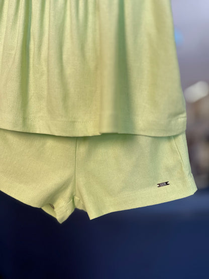 Conjunto Infantil de Linho Bata com Pala e Aviamento e Short Franzido - Beabá