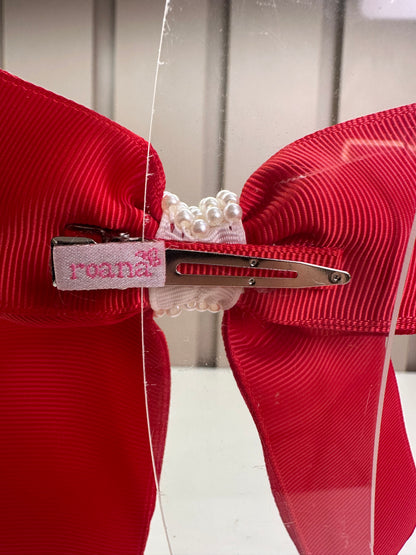 Presilha Infantil Laço Longo Pérolas e Bordados Vermelho - Roana