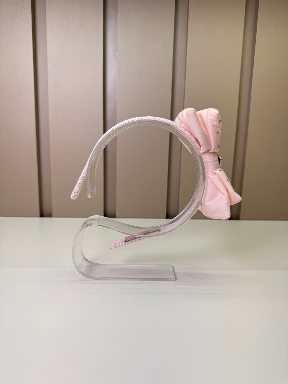 Tiara Infantil Rosa Laço Liso Cristais - Pituchinhus