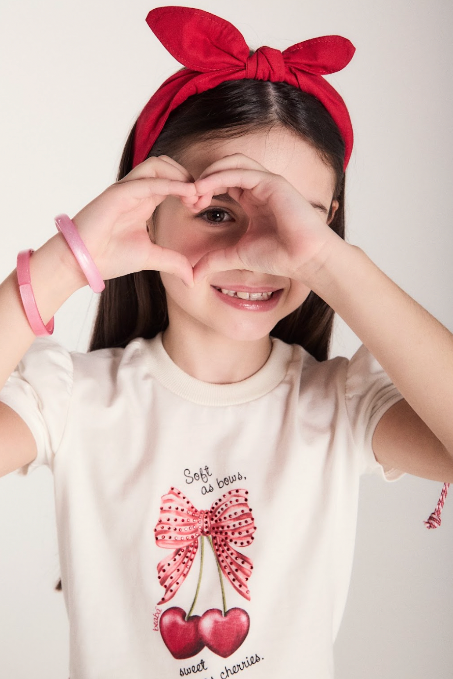 Conjunto Infantil Blusa Algodão Lacinhos Mangas e Saia Sarja Xadrez Vermelho - Beabá