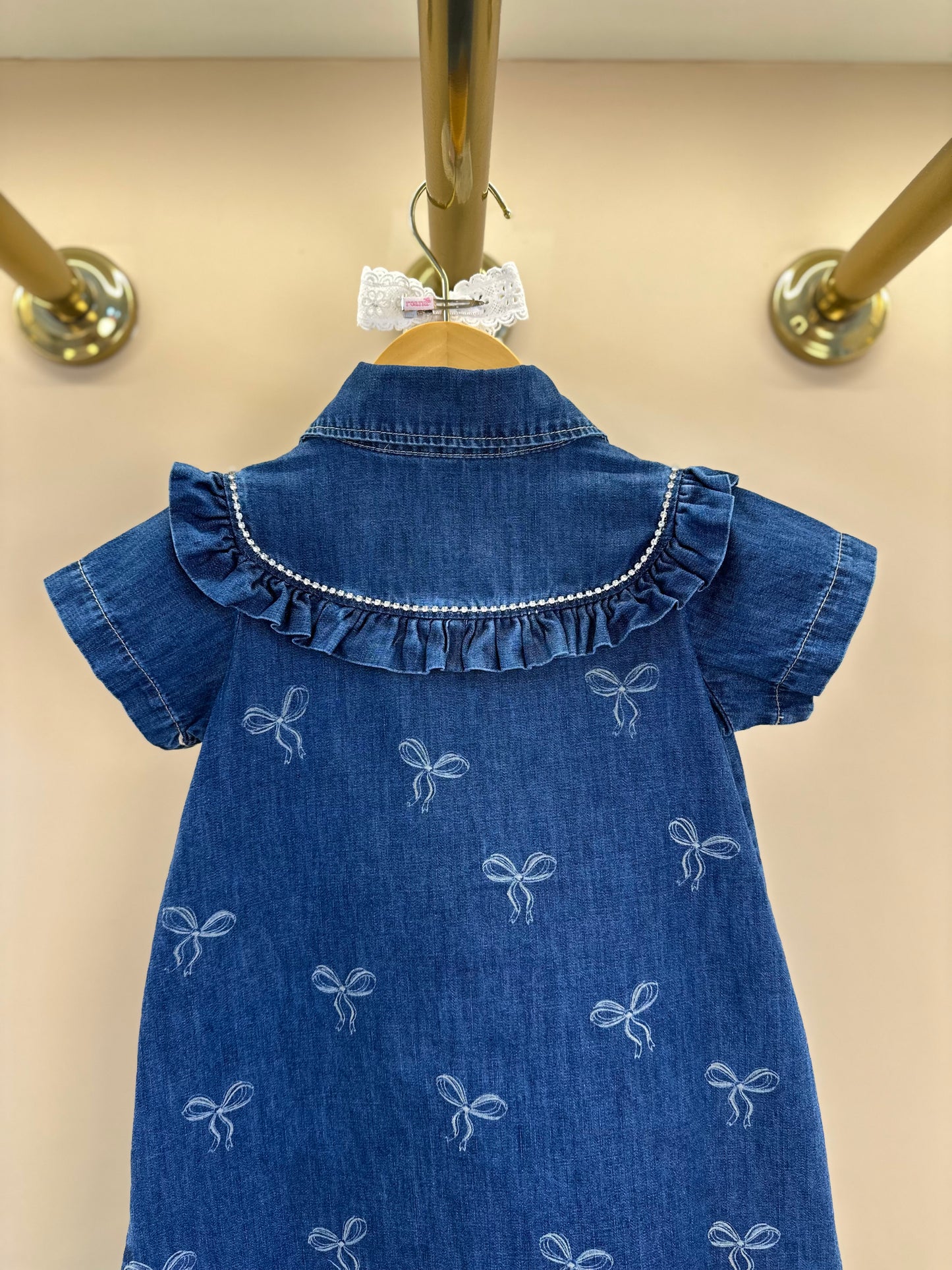 Vestido Infantil Jeans Laços e Cristais - Pituchinhus