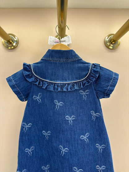 Vestido Infantil Jeans Laços e Cristais - Pituchinhus