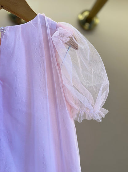 Vestido Infantil Trapézio Busto Bordado Corações Rosa - Mon Sucré