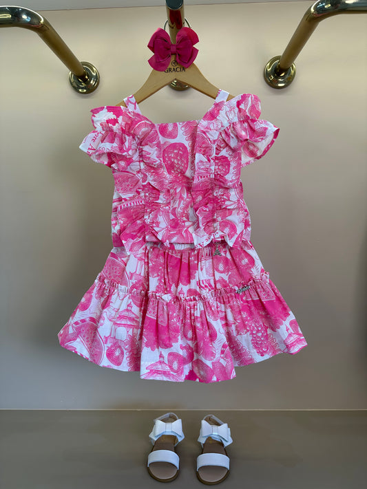 Conjunto Infantil Blusa e Saia Floral Pink - Animê