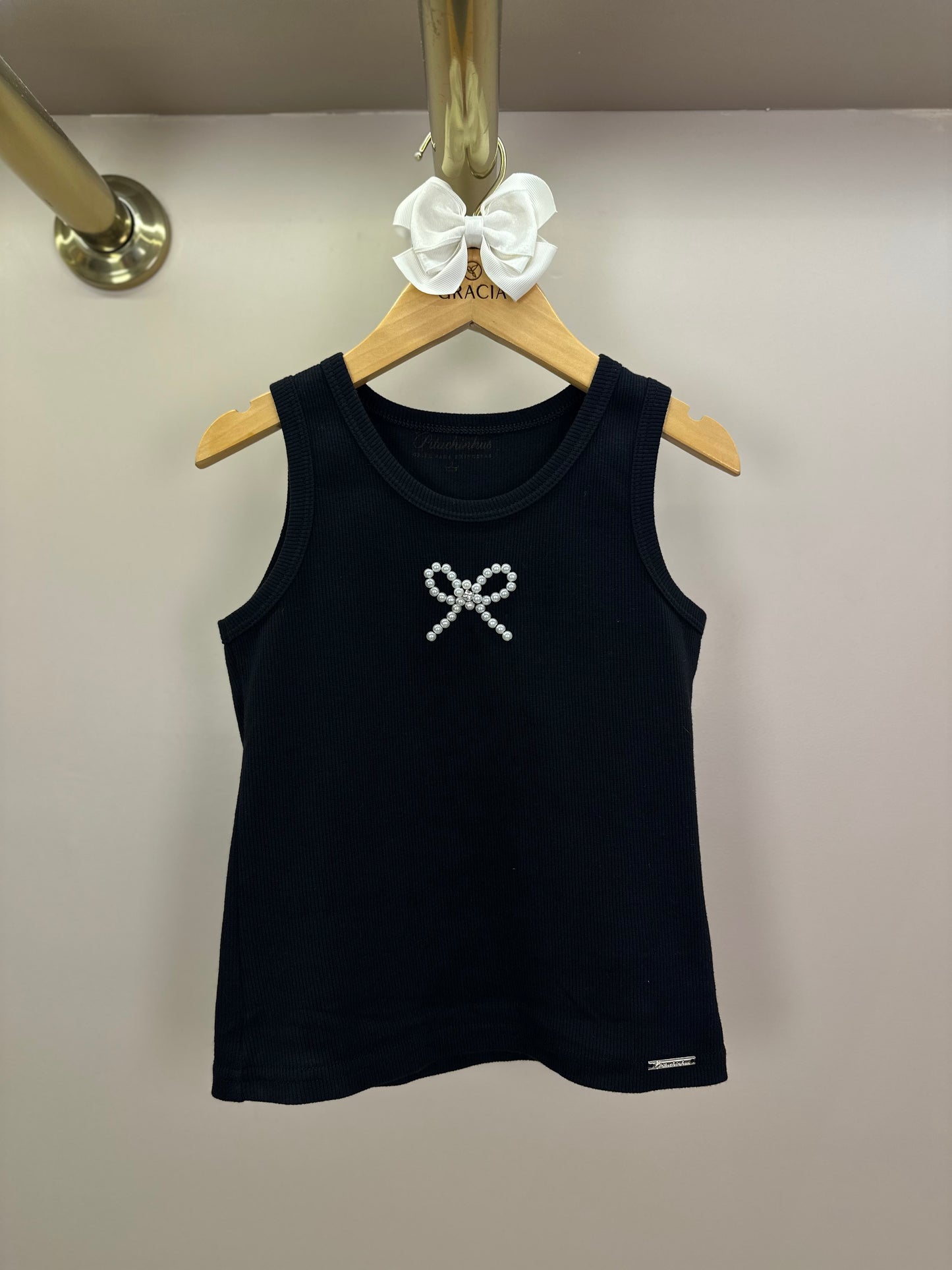 Regata Infantil Lacinho Bordado Preta - Pituchinhus