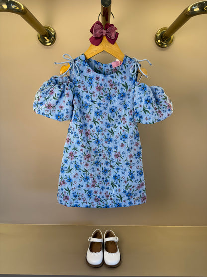 Vestido Infantil Estampa Floral Com Manga Balonê - Luluzinha
