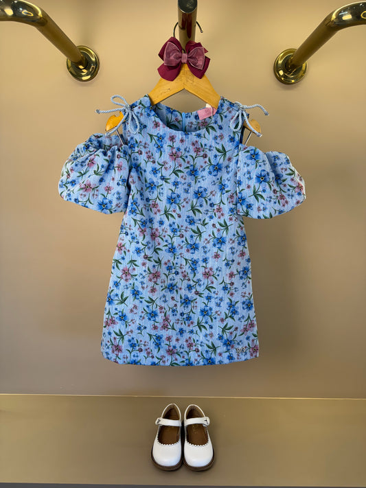 Vestido Infantil Estampa Floral Com Manga Balonê - Luluzinha