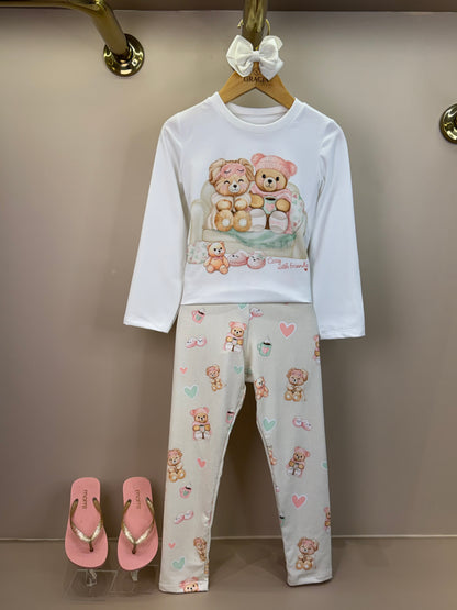 Pijama Infantil Blusa ML Off White e Legging Ursinhos - Infanti