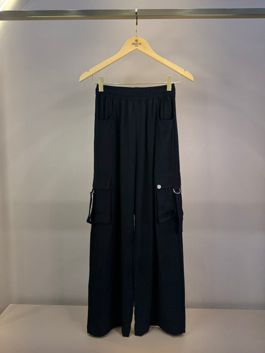 Calça Teen Cargo Wide Leg em Sarja - Two In