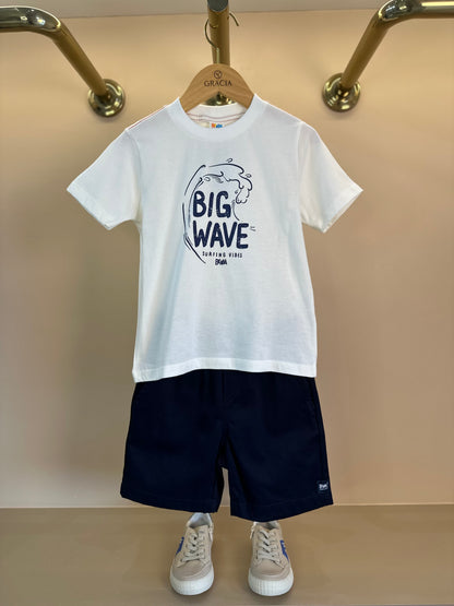 Conjunto Infantil Camiseta Algodão Big Wave e Bermuda Marinho - Beabá