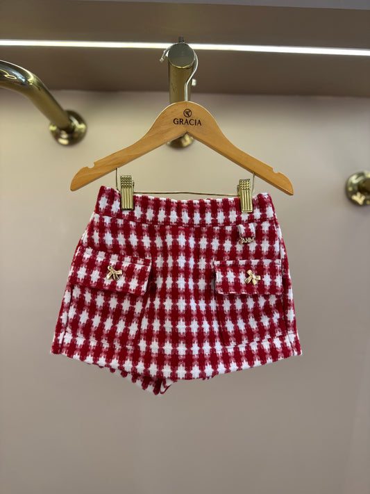 Shorts-saia Infantil Conceito Tweed Xadrez Vermelho - Animê