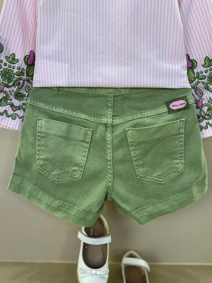 Conjunto Infantil Camisa Listrada Disney Punhos Conceito e Shorts Minnie Mouse Verde Forest - Animê