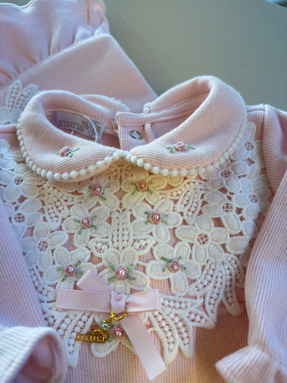 Saída de Maternidade de Algodão Luxo Rosa - Roana
