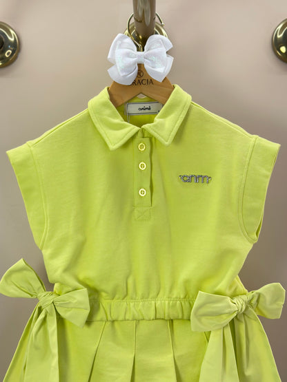 Conjunto Infantil Blusa Laços Laterais e Saia-shorts Pregas Verde Melão - Animê
