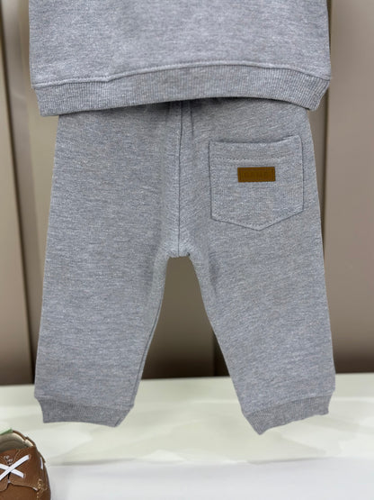Conjunto Bebê Moletom Agasalho e Calça Teddy Cowboy Cinza - Dame