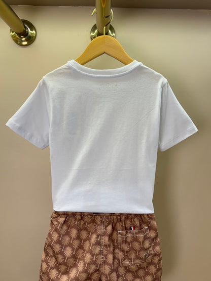 Conjunto Infantil Camiseta Branca e Shorts Coqueiros Bege - Dudes