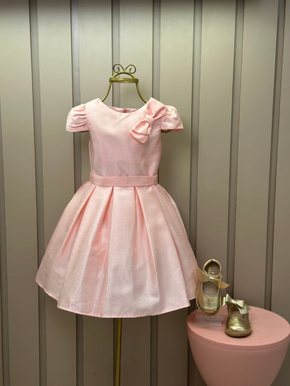 Vestido Infantil Festa Manga e Laço Rosa - Mon Sucré