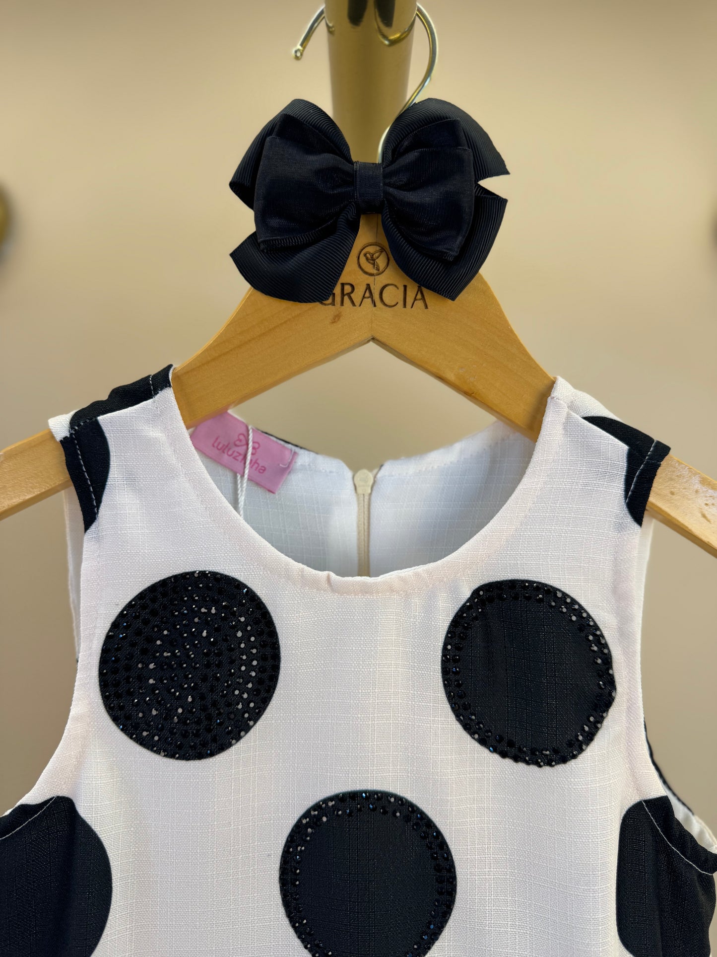 Vestido Infantil Trapézio Babado Bolinha Branco - Luluzinha