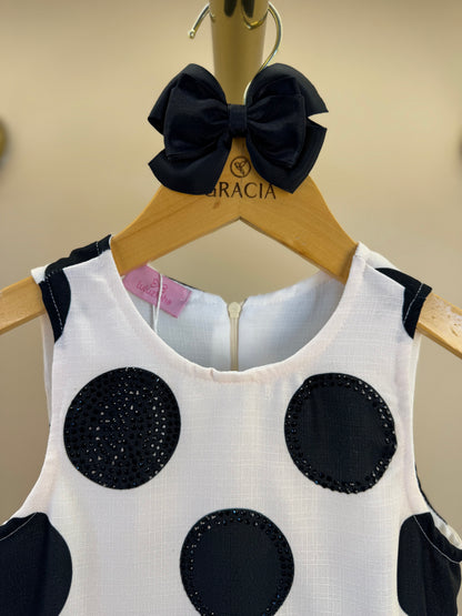 Vestido Infantil Trapézio Babado Bolinha Branco - Luluzinha