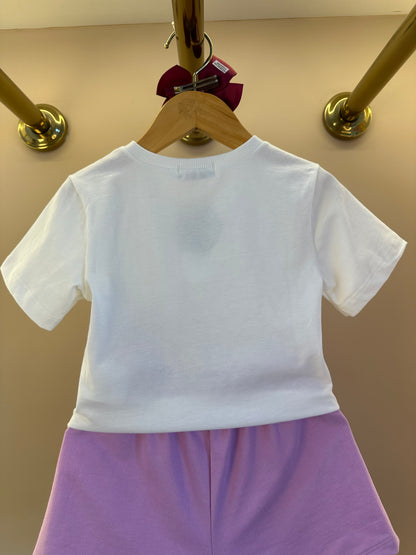 Conjunto Infantil Blusa Estampa Bolsa Transversal e Shorts Cós Elástico Franzido- Momi