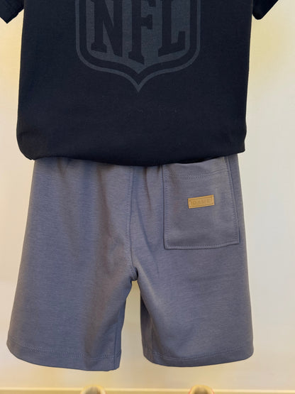 Conjunto Infantil Camiseta Algodão Jogador NFL e Bermuda Suedine Algodão Bolsos Grafite - Dame