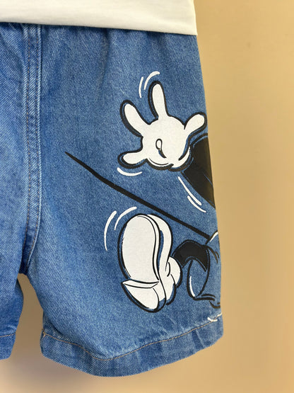 Conjunto Infantil Camiseta Mickey Pérola e Bermuda Jeans Mickey - Youccie