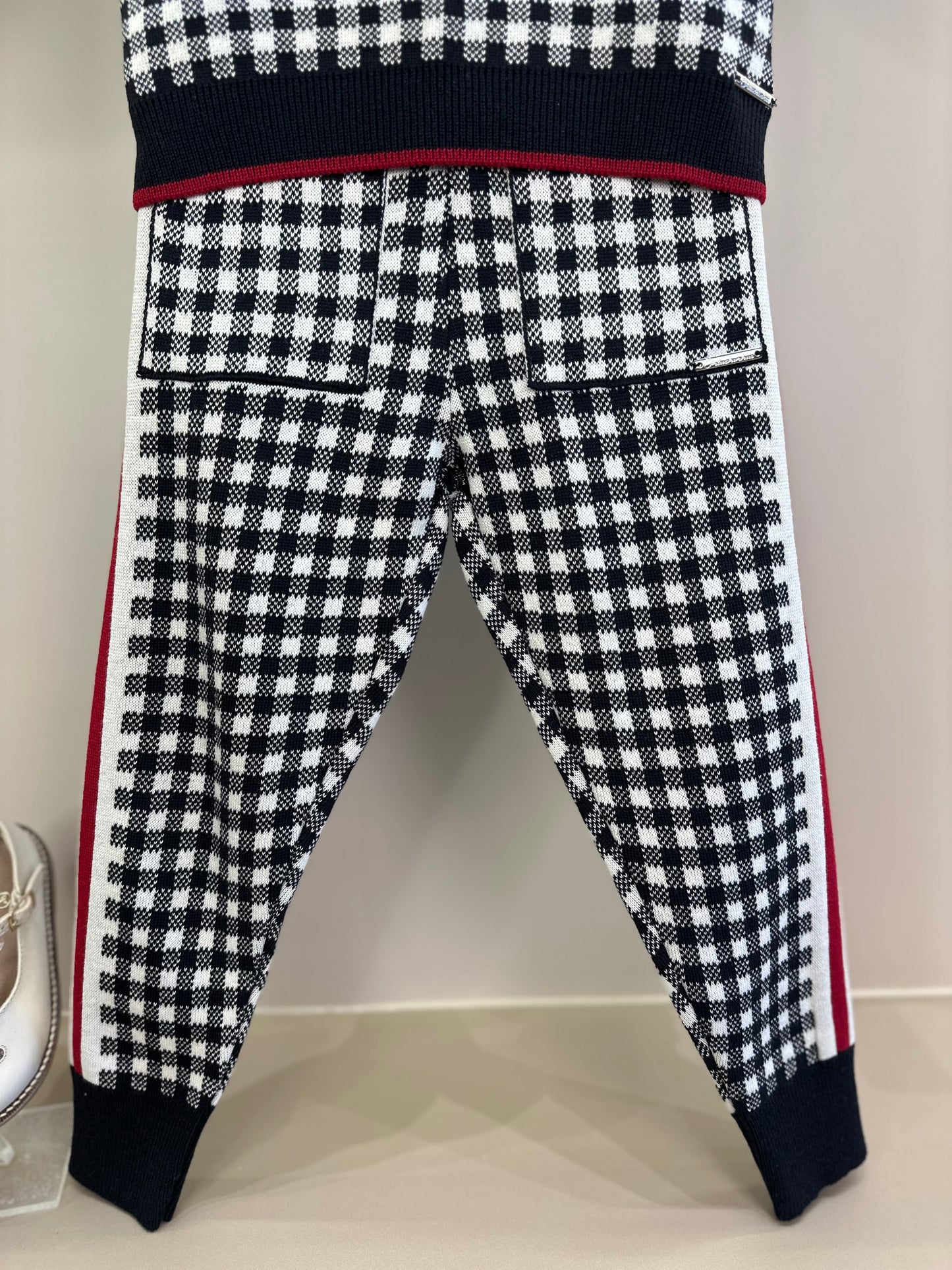 Conjunto Infantil Blusa e Calça Jogging Tricot Xadrez Laço Strass - Pituchinhus