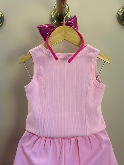 Conjunto Infantil Regata Patche Coração Barbie e Saia Sarja Pregas Patche Barbie Rosa Romântico - Pituchinhus