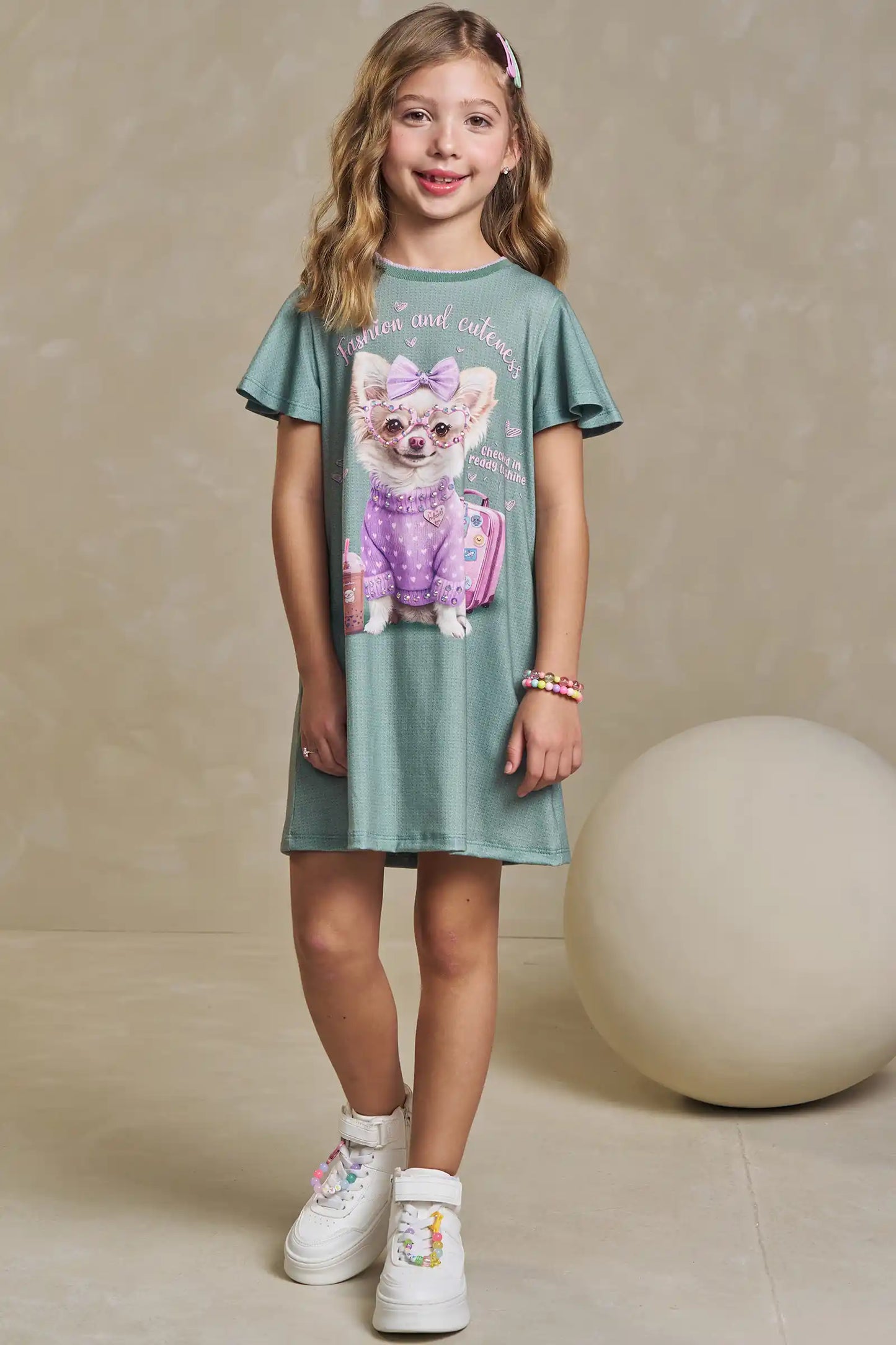 Vestido Infantil Algodão Fress Fashion & Cuteness Verde Ultramarine - Infanti