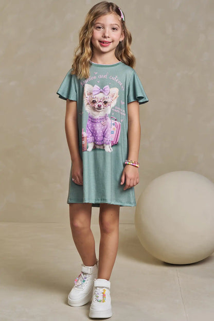 Vestido Infantil Algodão Fress Fashion & Cuteness Verde Ultramarine - Infanti