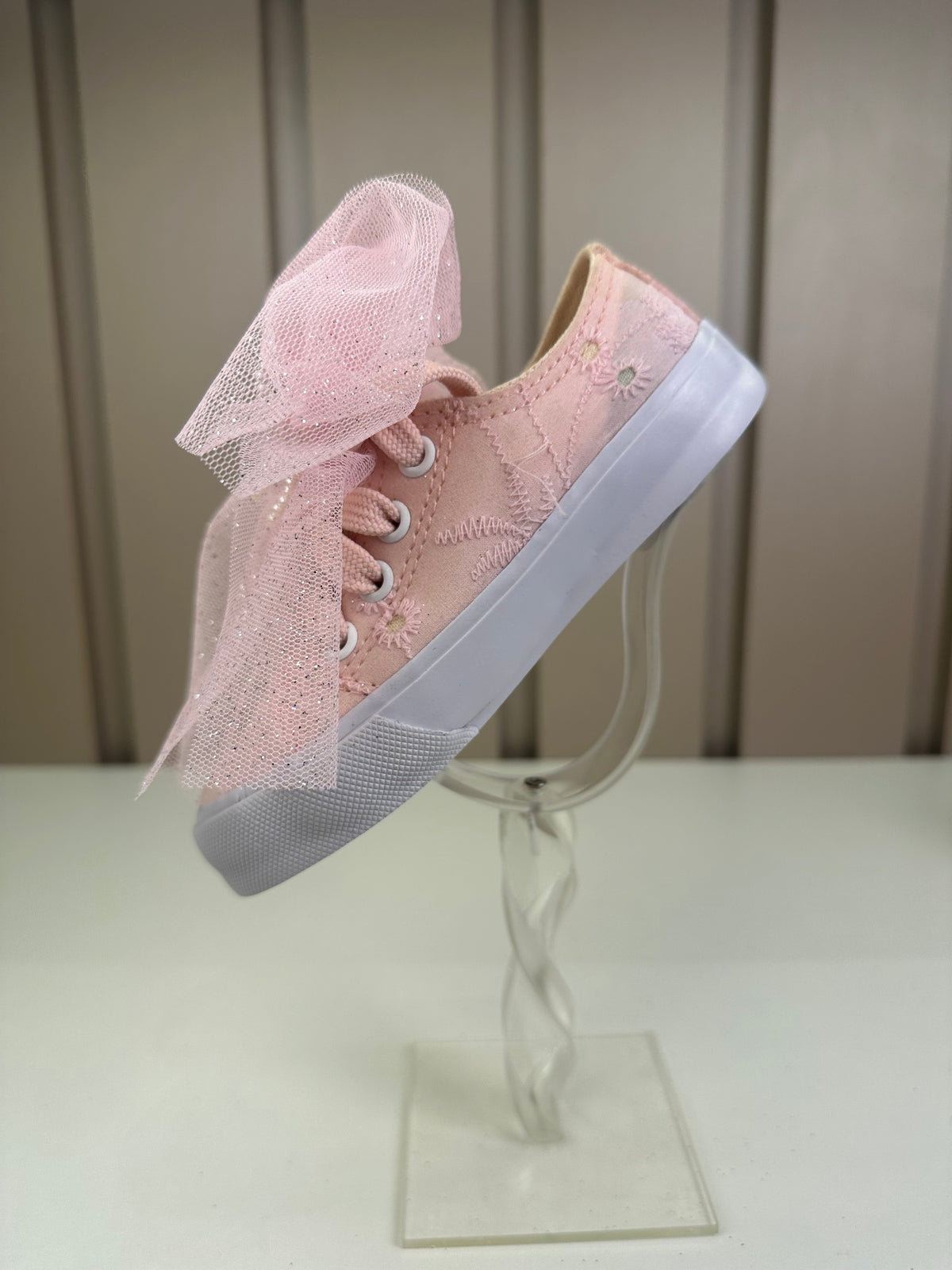 Tênis Infantil Casual Rendado Laço Tule Rosa Claro - Luluzinha
