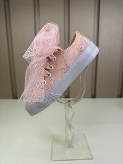 Tênis Infantil Casual Rendado Laço Tule Rosa Claro - Luluzinha