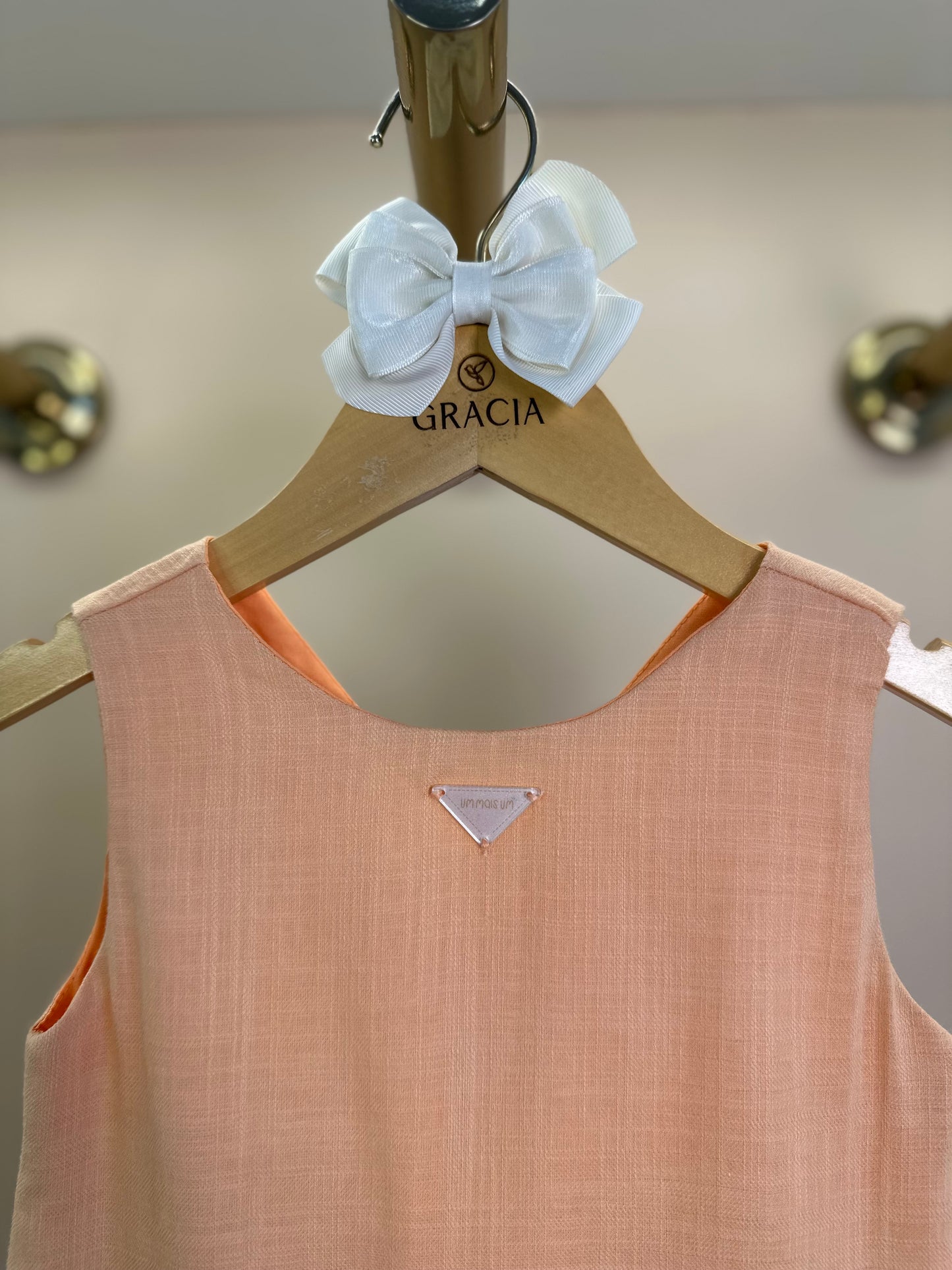 Vestido Infantil Jumper Algodão Laços Pêssego - Um Mais Um