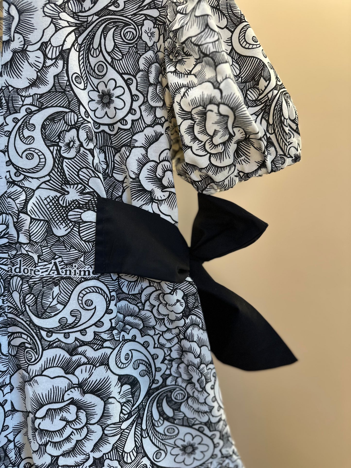Vestido Infantil Floral Paisley Laços Preto - Animê