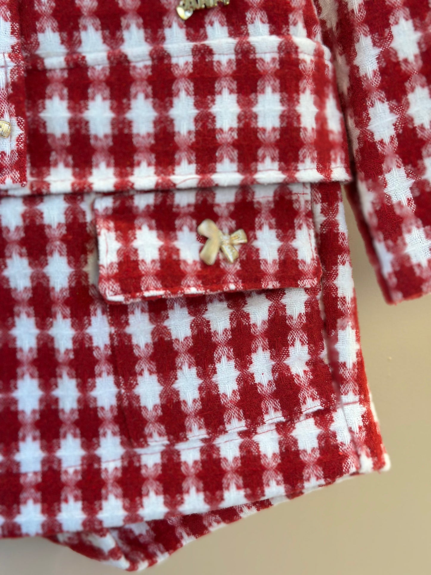 Conjunto Infantil Conceito Tweed Vermelho Casaco e Shorts Saia - Animê