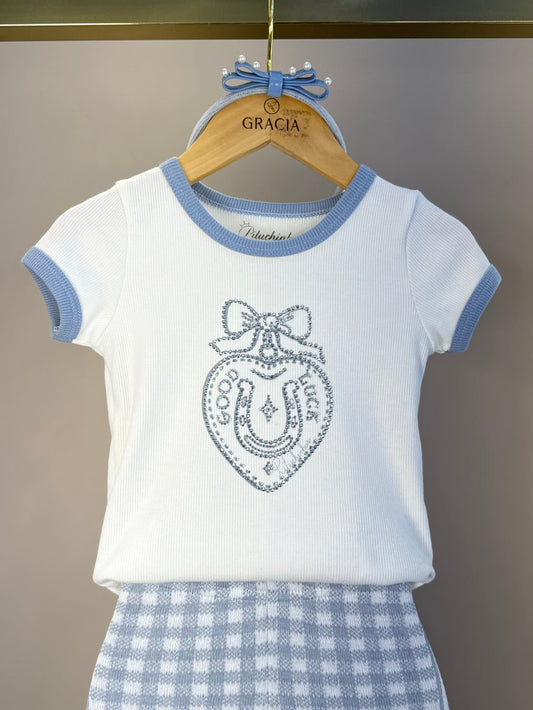 Blusa Infantil Rib Good Luck Cristal Bordado Off White - Pituchinhus