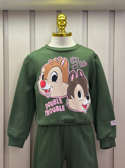 Conjunto Infantil Moletom Casaco Tico e Teco e Calça Verde Musgo - Momi