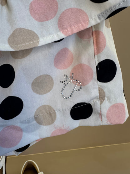 Conjunto Infantil Regata Ursinha Vestido de Poá e Short Com Babados Algodão Estampa Poá Colorido - Pituchinhus